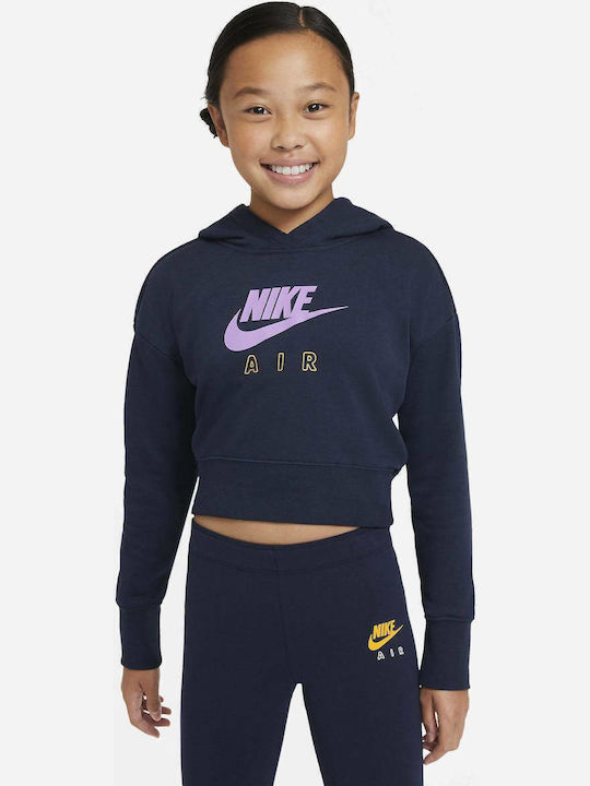 Fleece Παιδικό Φούτερ Cropped με Κουκούλα Navy Μπλε Sportswear