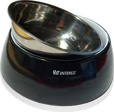 Pet Interest Deluxe Dual Metallic Bowl Food & Water for Cat 200ml in Black Color 22410