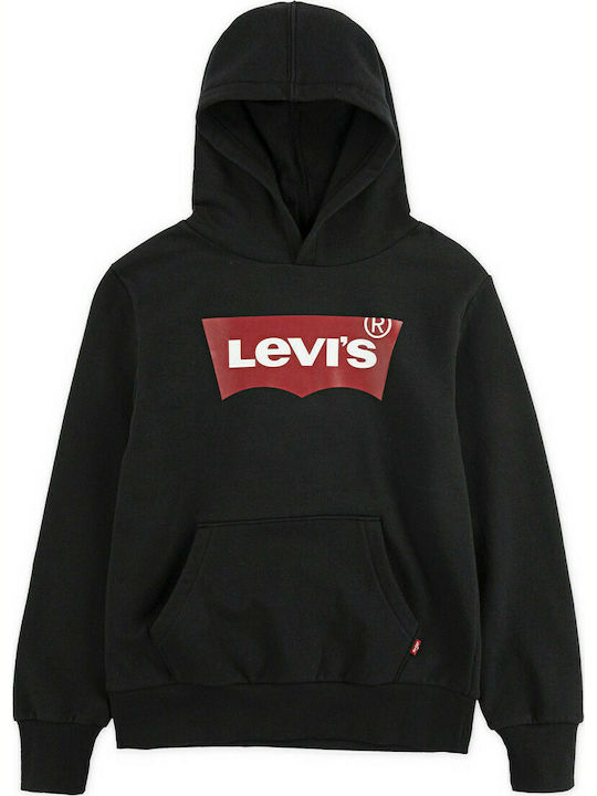 Levi's Kids Fleece Sweatshirt with Hood and Pocket Black Batwing Screenprint