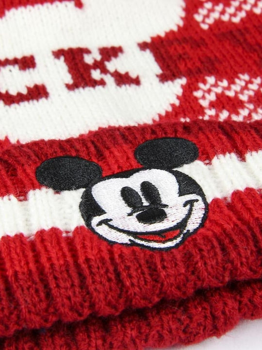 Pompon Mickey Mouse Kinder Mütze Gestrickt Rot