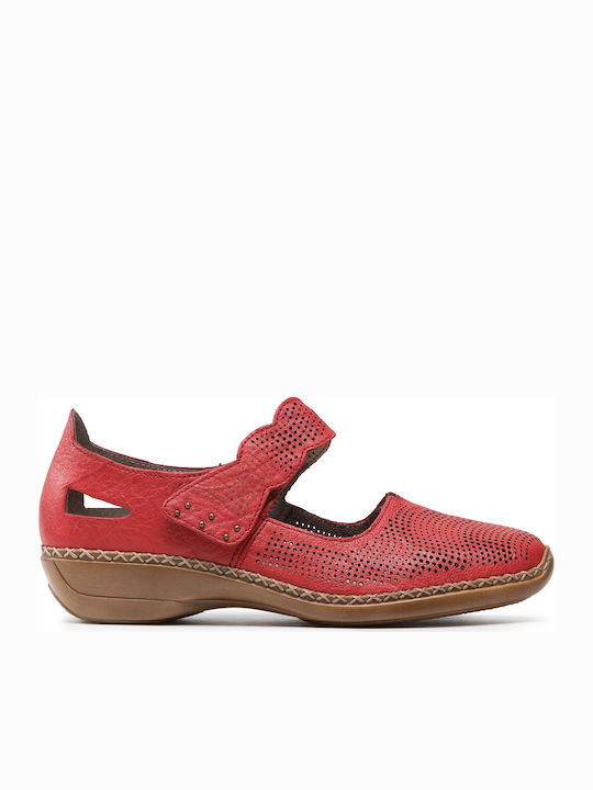 Rieker Lederne Damen Ballerinas in Rot Farbe