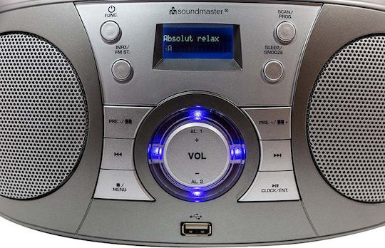 Soundmaster Tragbares Soundsystem mit Bluetooth CD MP3 USB Radio Silber