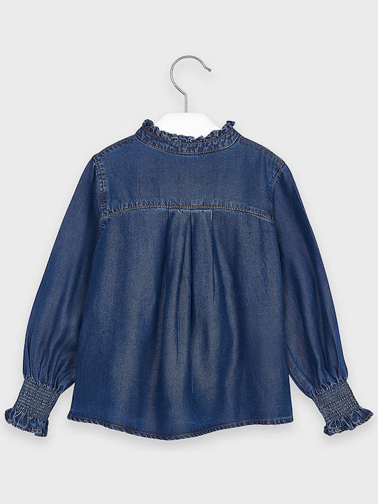 Mayoral Kids One Color Denim Shirt Navy Blue