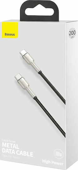 Baseus Cafule Metal Braided USB 2.0 Cable USB-C Male - USB-C 100W PD Black 2m CATJK-D01