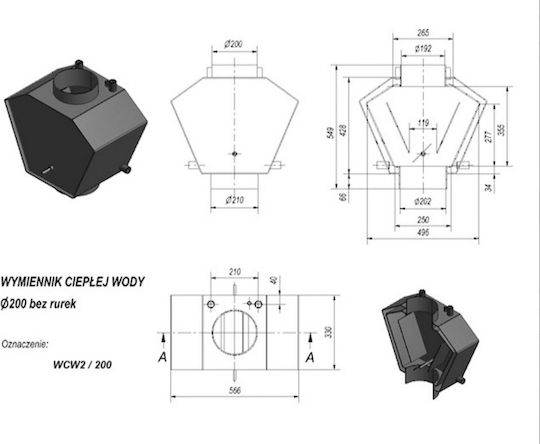 Kratki Wärmetauscher Rauchrohr Metall 200mm Schwarz