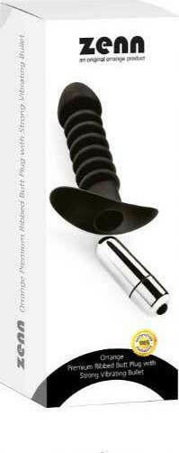 Zenn Premium Ribbed Butt Plug with Vibrating Bullet Πρωκτική Σφήνα με Δόνηση Black 13cm