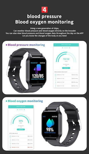 Lemfo T96 Smartwatch με Παλμογράφο (Μαύρο)