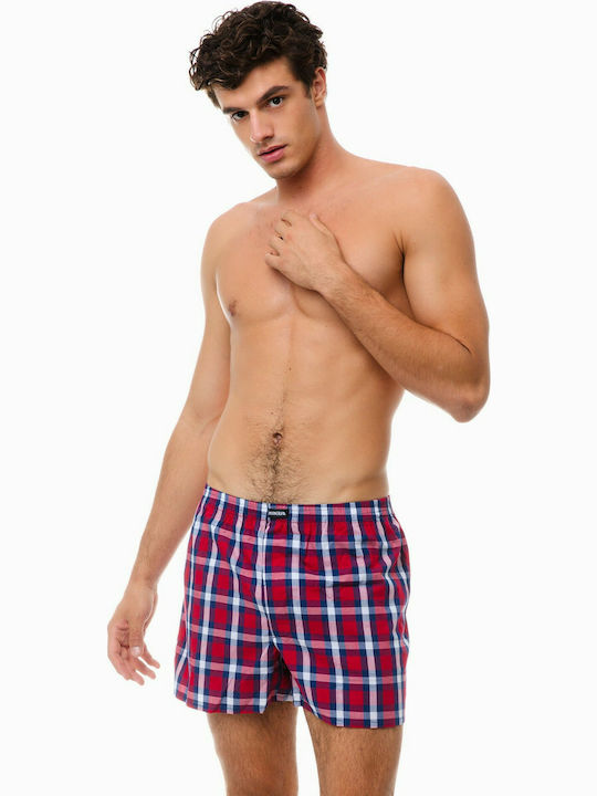 96-23074 Ανδρικά Μποξεράκια Σκούρο Μπλε Καρό 2Pack