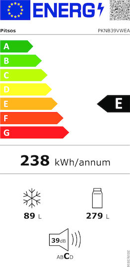 Pitsos Kühl-Gefrierkombination 368Es Total NoFrost H203xB60xT66cm. Weiß PKNB39VWEA