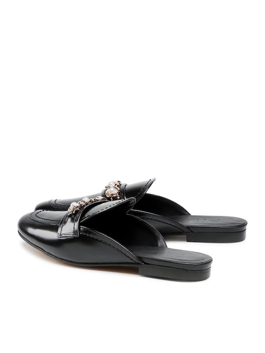 Pinko Erica Flat Leather Mules Black