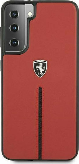 Ferrari Off Track Leather Nylon Stripe Umschlag Rückseite Kunststoff Rot (Galaxy S21 5G)