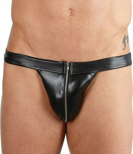 Svenjoyment Underwear Shiny Wetlook Panty with Zip Black
