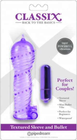 Pipedream Manșon Texturat Duo Mini Bullet Extensie De Penis Cu Vibrație Violet 14cm