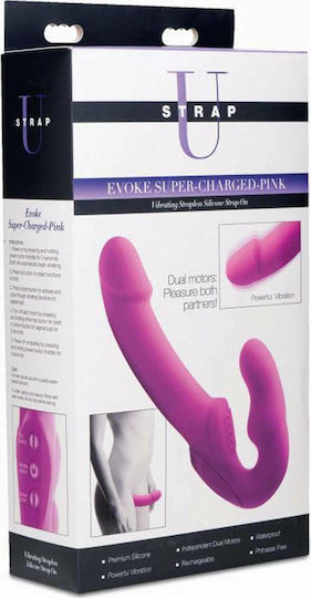Strap U Evoke Rechargeable Vibrating Strapless Strap-On Fără bretele Strap On cu Dildo 24.1cm cu vibrație în Culoare Fuchsia