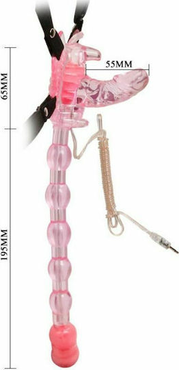 Baile Butterfly Strap-on Harness with Double Dildo 19.5cm and Vibration in Pink Color