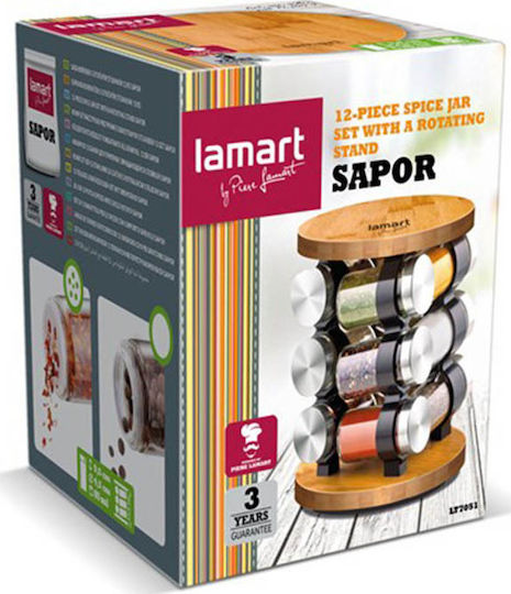 Lamart Sapor Spice Θήκες Μπαχαρικών Γυάλινες σε Περιστρεφόμενη Βάση Καφέ 12τμχ