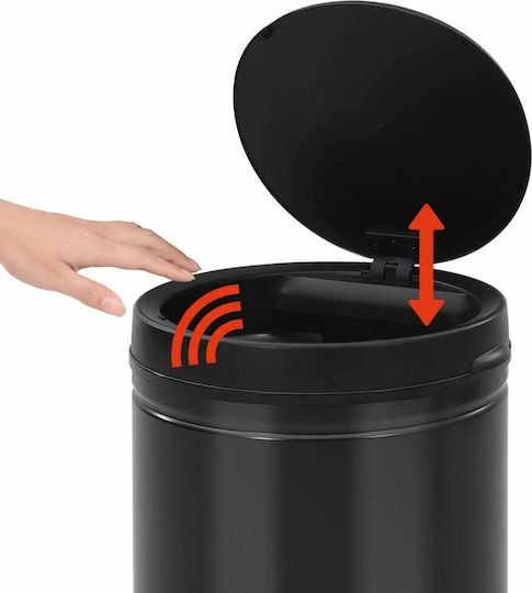 vidaXL Metallic Waste Bin with Sensor Black 60L