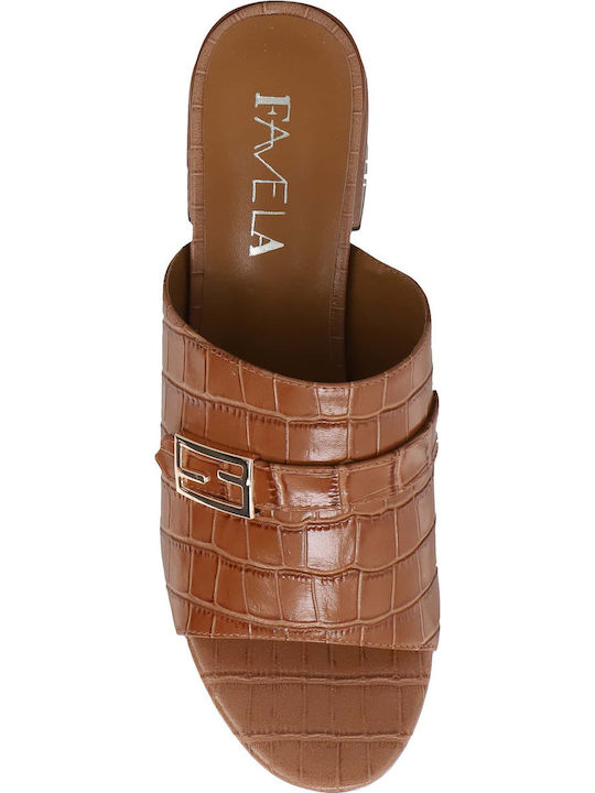 Foxy Mules με Χοντρό Χαμηλό Τακούνι σε Καφέ Χρώμα