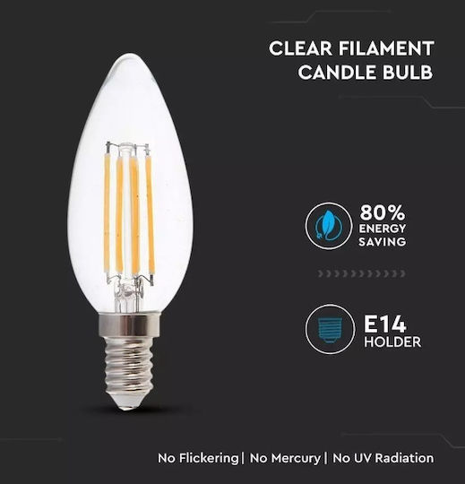 V-TAC VT-2174 LED Bulbs 4W 100mm for Socket E14 and Shape C35 Warm White 400lm 2pcs