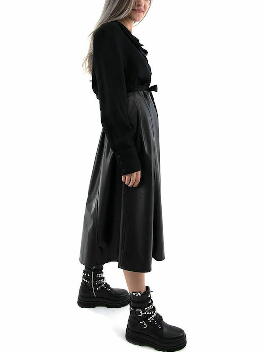 Midi Leather Dress Black