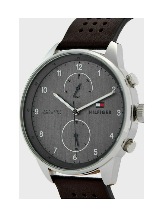 Tommy Hilfiger Ceas Cronograf Baterie cu Maro Curea de piele