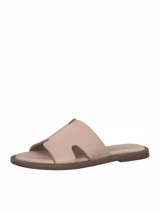 Tamaris Leather Women's Flat Sandals In Beige Colour