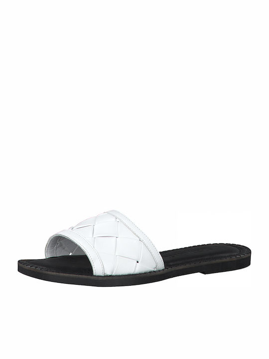 Leather Women's Flat Sandals in White Color
