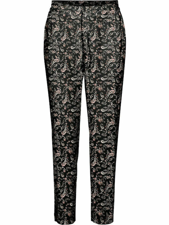 Damen Hoch tailliert Stoff Hose in Entspannter Passform Schwarz