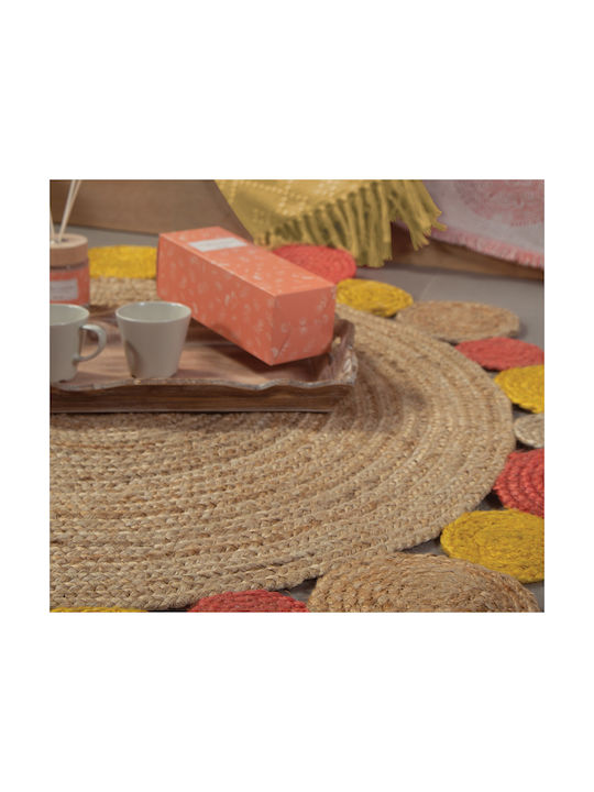 Nef-Nef Homeware Jute Teppich Rund Sommer aus Jute Coral / Yellow