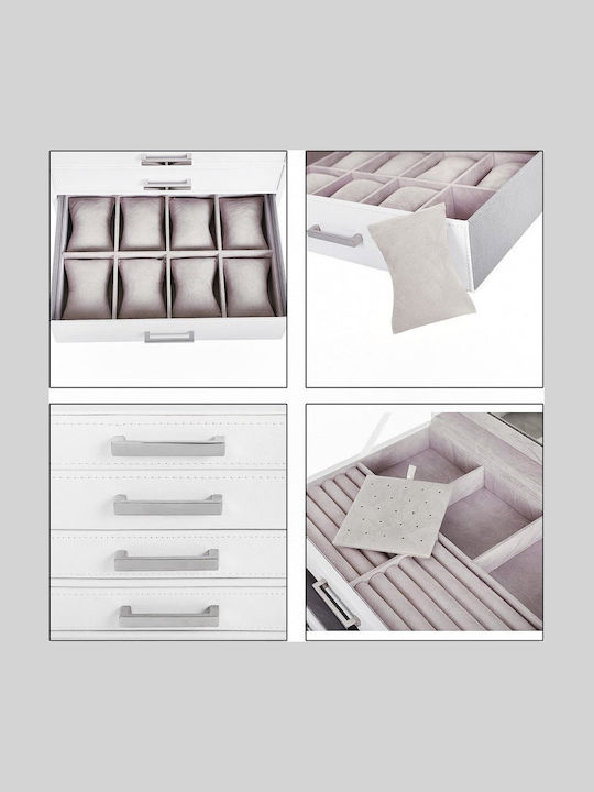 Songmics Velvet Jewellery Box with Drawer & Mirror White 30.5x21.5x31.5cm