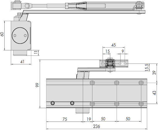 Cisa C1610 Μηχανισμός Επαναφοράς για Πόρτες έως 140cm και 120kg Ασημί