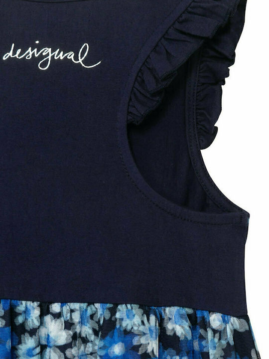 Desigual Kids Dress Floral Sleeveless Navy Blue