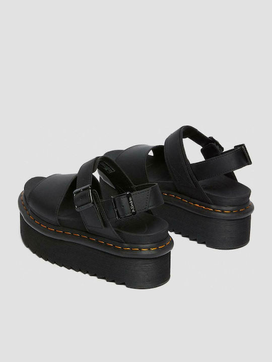 Voss Quad Δερμάτινα Γυναικεία Σανδάλια Flatforms Μαύρα