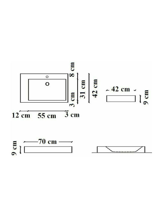 S6 Solid Surface Επικαθήμενος Νιπτήρας από Συνθετικό Υλικό 70x42cm Λευκός