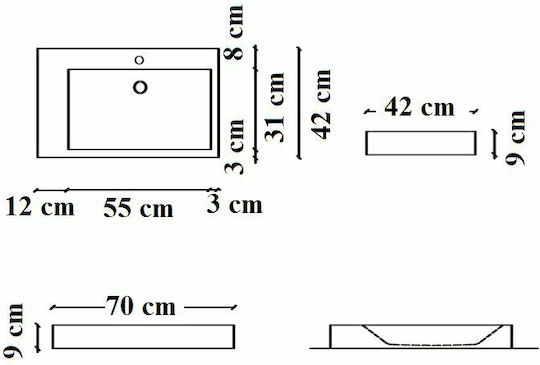 S6 Solid Surface Deasupra Blatului Chiuvetă din Material Sintetic 70x42cm Alb