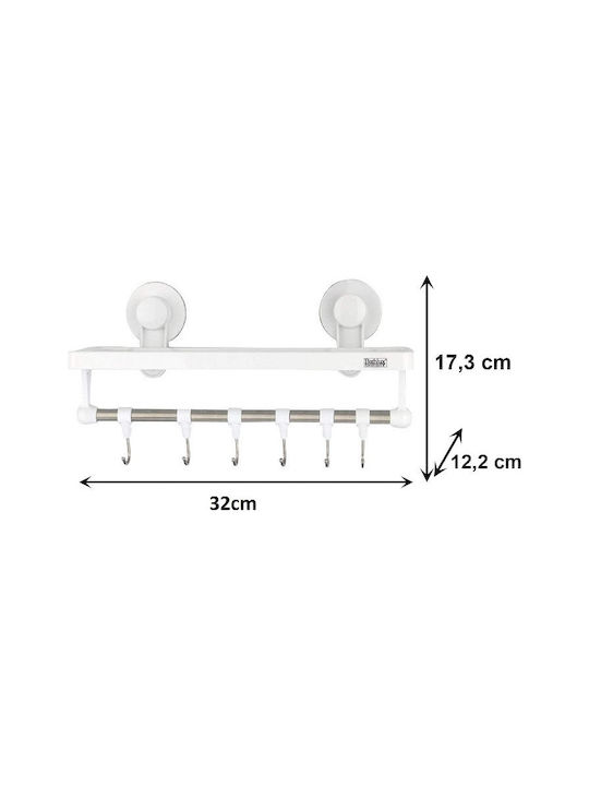 Bathlux 30136 Bathroom Hook 6 Prongs with Suction Cup 32x11.7cm White