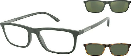 Emporio Armani Men's Acetate Prescription Eyeglass Frames with Clip On Green EA4160 50581W