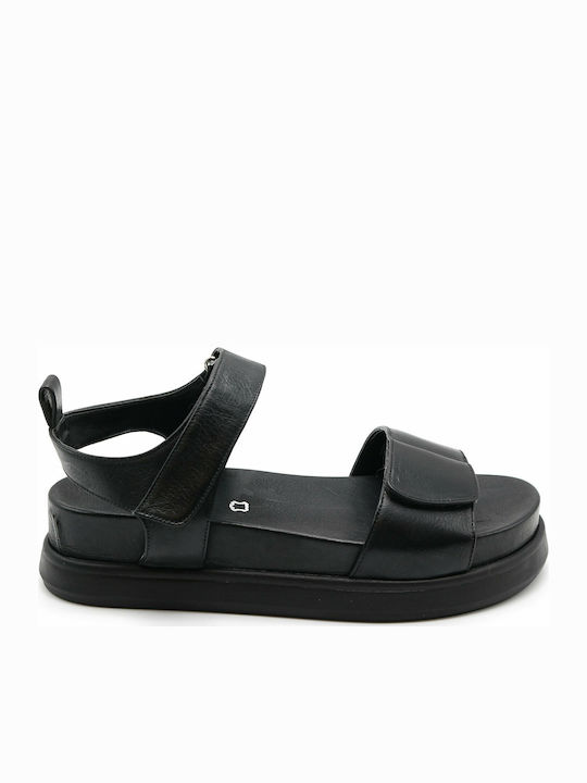 Leather Women's Flat Sandals Flatforms in Black Color