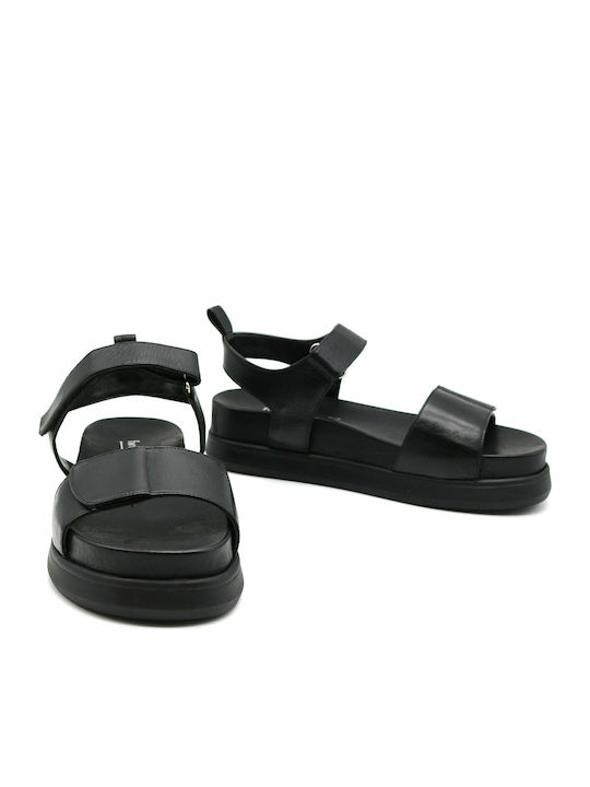 Leather Women's Flat Sandals Flatforms in Black Color