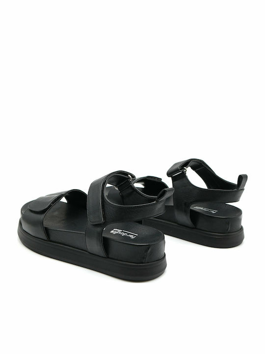 Leather Women's Flat Sandals Flatforms in Black Color