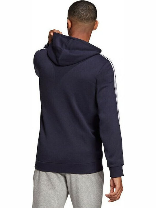 Essentials 3-Stripes Logo Cardigan With Hood Navy Blue