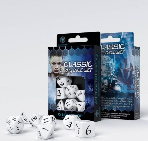 Q Workshop Classic RPG Dice Set Dice White & Black SCLE02