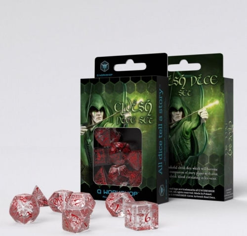 Q Workshop Elvish Dice Set Dice Translucent & Red