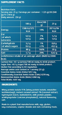 Biotech USA Iso Whey Zero Natural Whey Protein Gluten & Lactose Free with Flavor Coconut 500gr