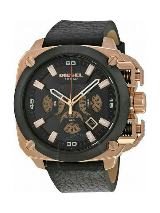 Diesel Battery Chronograph Watch with Leather Strap Black DZ7346