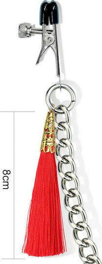 Lovetoy Tassel Nipple Clamp with Chain Σφιγκτήρες Θηλών σε Κόκκινο Χρώμα