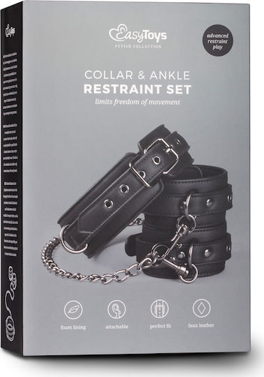 Easytoys Ligature Set Collar with Anklecuff Σετ για Δέσιμο Λαιμού & Άκρων σε Μαύρο Χρώμα