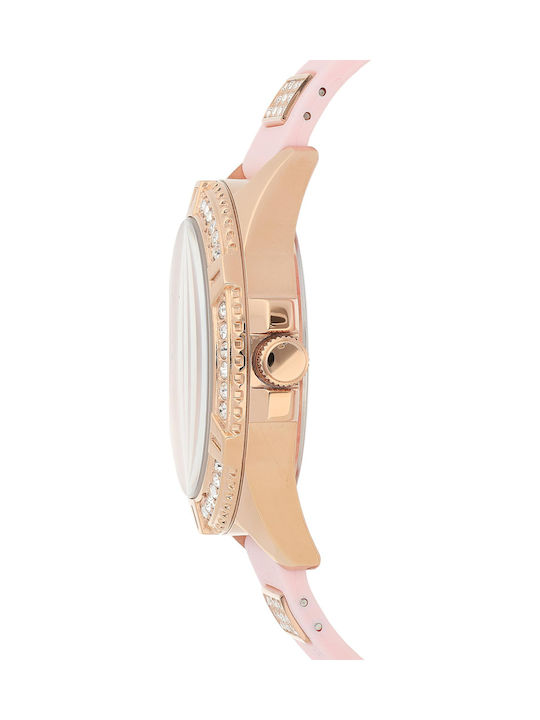 Guess Γυναικείο Ρολόι 40mm Χρονογράφος Μπαταρίας με Ροζ Καουτσούκ Λουράκι