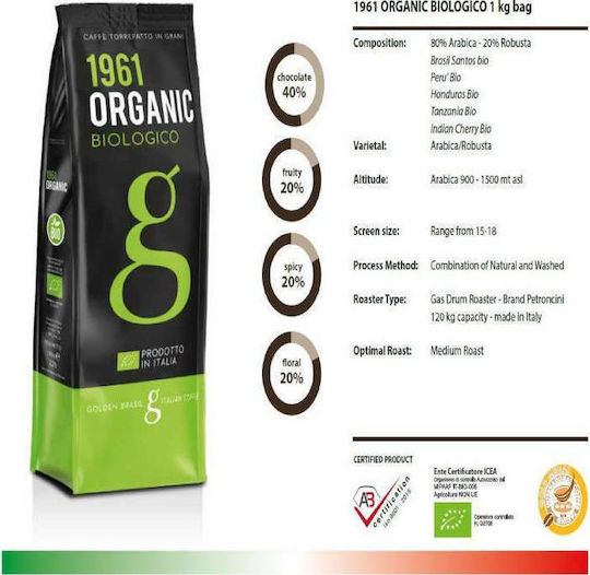 Golden Brasil Coffee Espresso Kaffee 1961 Organic Bohnen 1kg