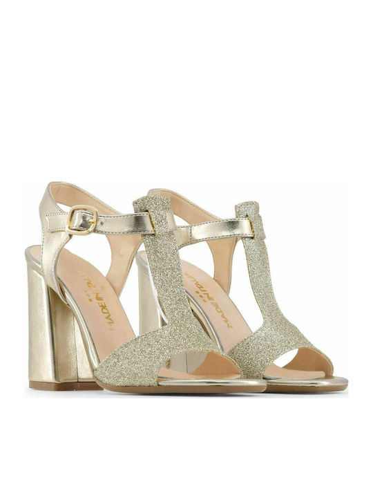 Made In Italia Caterina Damen Sandalen mit Chunky hohem Absatz in Gold Farbe CATERINA